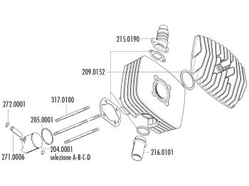 piston kit Polini series 6000 80cc 48mm (D) for Fantic Motor Regolarita 50, Minarelli P4-P6