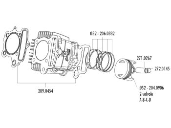 piston kit Polini 107cc 52mm (D) for Polini Minicross, Minimotard 110 XP4T with 2V cylinder head
