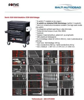 Sonic s10 tööriistakäru 539 tööriistaga