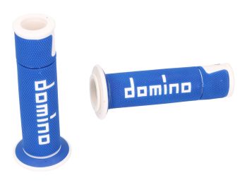 handlebar grip set Domino A450 on-road racing blue / white open end grips