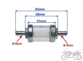 Bensiinifilter, väike, 6mm, O.M.G.