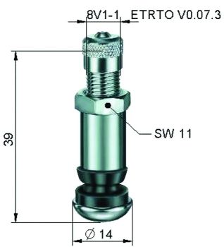 TL-MET.VENTIIL. NIKELDATUD. L=39MM. AVA=8.3MM. 14BAR S/A