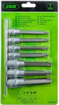 7-OS. 1/2"+3/8" PIKKADE TORX PADRUNOTSIKUTE KOMPLEKT T30-T70. SIINIL JBM