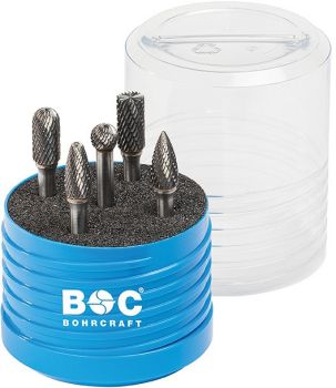 HSS ROTARY BURRS Z3-SP IN ROUND BLUE MULTIBOX 5-PCS. ONE EACH 10.0 MM TYPE B/C/D/G/M R5 HSS BOHRCRAFT