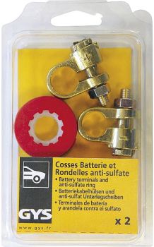 2 BATTERY TERMINALS AND 2 ANTI-SULFATE RINGS - BLISTER