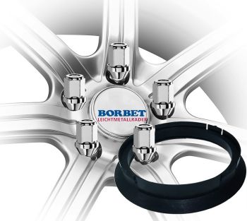 MUTTER M14X1.50 (SW19). 5 TK + RÕNGAD 72.6-64.1.1TK. BORBET VELGEDELE