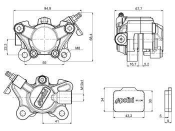 rear brake caliper Polini CNC racing for Minarelli horizontal LC w/ disc brake