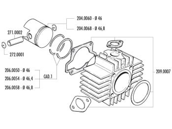 cylinder kit Polini cast iron sport 70cc 46mm for Garelli Noi-Matic, Katia 50