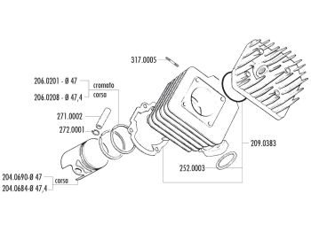 cylinder kit Polini cast iron racing 70cc Corsa for Honda, Kymco, SYM standing (GR1)