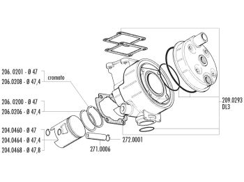 cylinder kit Polini cast iron sport 70cc 47mm for Benelli Devil, Spring, Malaguti MRX Minarelli DL3 50