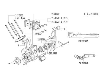 engine crankcase Polini spring supportet for Peugeot 103, 104, 105, GL10