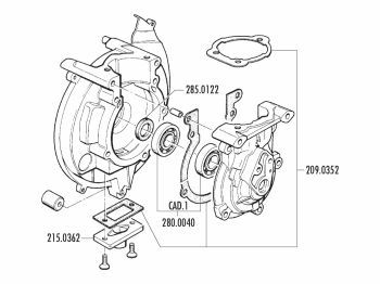 engine crankcase complete Polini for Piaggio Vespa Boxer, Bravo, CBA, Ciao, Eco, Grillo, Si, Trend w/ contact ignition