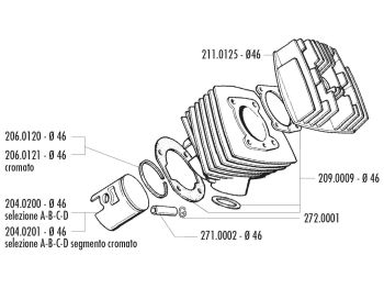 cylinder head Polini 65cc 46mm for Peugeot 103, 104, 105, GL 10, SPX 50
