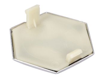 emblem / badge Piaggio hexagonal 42x48mm to plug for Piaggio Beverly, Carnaby, X7, X8, X10