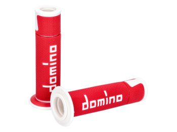 handlebar grip set Domino A450 on-road racing red / white with open ends