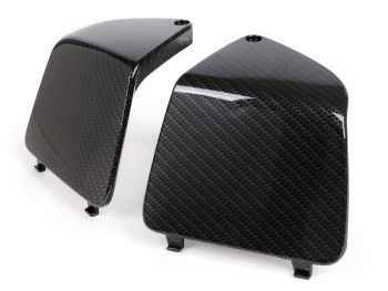 Maintenance flap set for interior lining leg shield -MOTO NOSTRA- Vespa GT, GTL, GTV, GTS 125-300 (2003-), HPE, Supertech, Supersport, Touring - (cover for cooling water connection / fuses) - carbon style