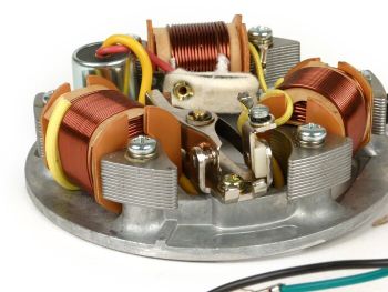Ignition -BGM ORIGINAL stator (point set ignition, 5 cables, 6V)- Vespa Sprint150 (VLB1T), TS125 (VNL3T), GT125 (VNL2T), GTR125 (VNL2T), Super, GL150 (VLA1T) - for vehicles without indicators, without battery