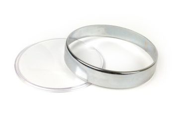Speedo lens set -SCOOTER-CENTER- Vespa Ø=105mm - Vespa PX EFL (1984-), PK XL1, GT 250 i.e. 60 (ZAPM451), GTV 125 (ZAPM313), GTV 250 (ZAPM451), GTV 300 (ZAPM452) - chrome bezel - clear lens