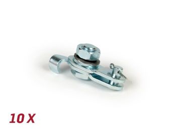 Rear brake cable clamp set -BGM ORIGINAL- Vespa V50, 50N, PV125, ET3, PK S, PK XL1, PK XL2, ETS, VNA, VNB, VBA, VBB, Super, GL, GT, GTR, TS, Sprint, GS, SS, Rally, PX - 10 pcs