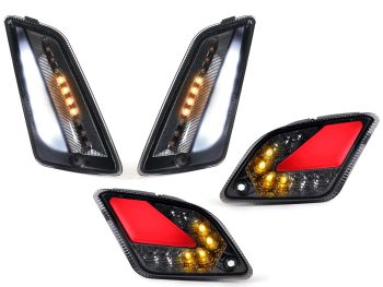 Indicator set front + rear -MOTO NOSTRA (2014-2018) dynamic LED sequential light, front with day time running light and rear with position light (E-mark)- Vespa GT, GTL, GTV, GTS 125-300 - smoked