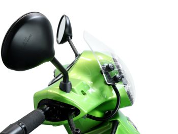 Flyscreen with black brackets -MOTO NOSTRA, w=340mm, h=105mm- Vespa GT, GTL, GTS, GTS Super 125-300cc - colourless