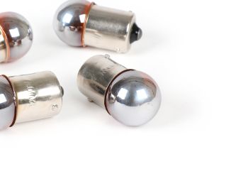 Light bulbs -BA15s (straight pins) - 12V 10W - set of 4 - orange silver