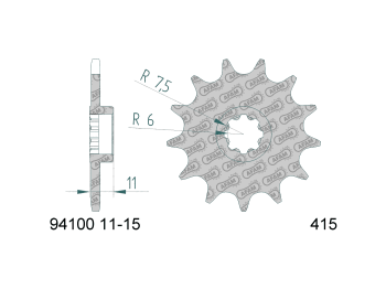 front sprocket AFAM 11 teeth 415 for Aprilia AF1, Classic, Europa, RS50, RX3 5-gear models