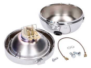 headlight assy round chromed Classic universal for Puch, Kreidler, Zündapp and many more