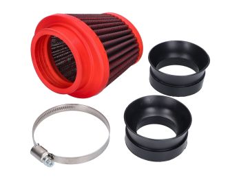 air filter Malossi red filter E18 racing 42, 50, 60mm straight, red-black for Dellorto PHBH, Mikuni, Keihin carburetor