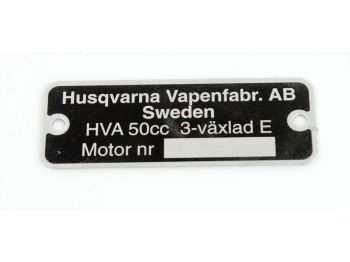 Nameplate for Husqvarna 50cc 3 speed engine