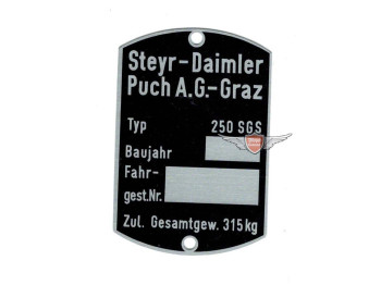 Motorcycle frame nameplate original for Puch 250 SGS