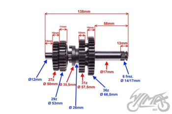Käigukast, manuaal 4 käiku, 50-70cc - 1P39FMB, 1P47FMD