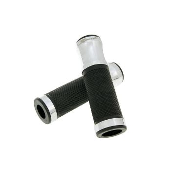 handlebar rubber grip set CNC sport black, chrome