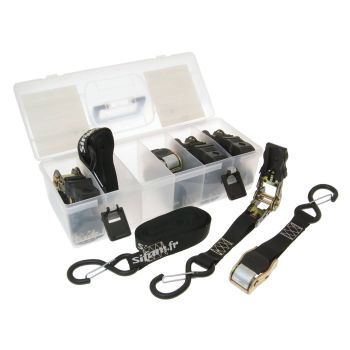 tie down kit with 6 tie-downs / tie down straps and storage box