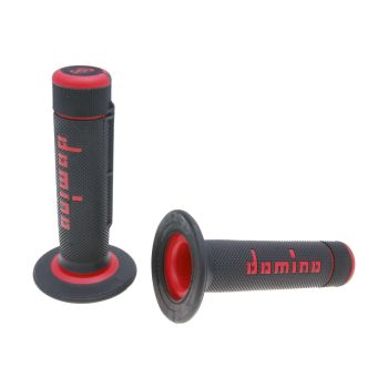 handlebar grip set Domino A020 off-road half waffle black / red
