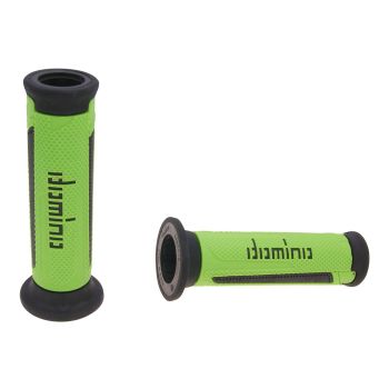 handlebar grip set Domino A350 on-road green / black open end grips