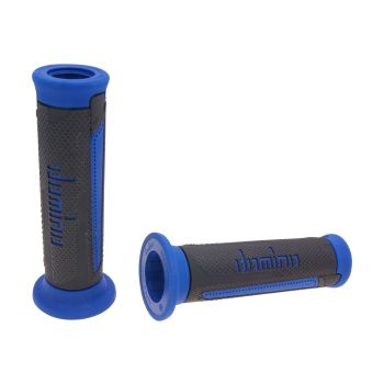 handlebar grip set Domino A350 on-road anthracite grey / blue open end grips