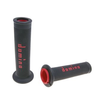 handlebar grip set Domino A010 on-road black / red open end grips