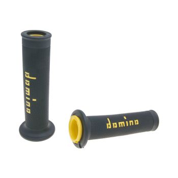 handlebar grip set Domino A010 on-road black / yellow open end grips