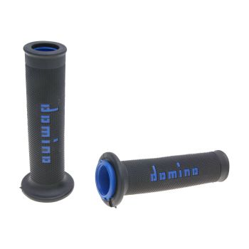handlebar grip set Domino A010 on-road black / blue open end grips