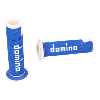 handlebar grip set Domino A450 on-road racing blue / white open end grips