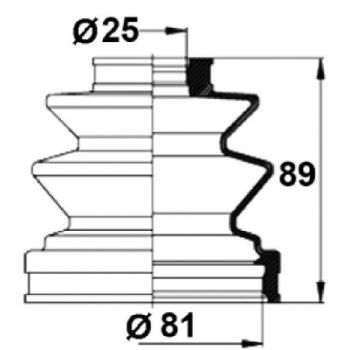 Veovõlli tolmukate 25 x 81 x 89