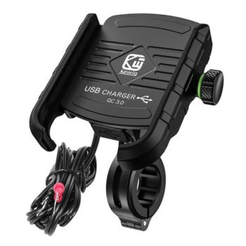 4 RIDE Mobile phone holder with USB charger Quick Charge 3.0 (assembled to steering wheel or on mirror bolt)