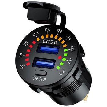 VOLTMEETER + 2XUSB LAADIJA 3.0A 12V LÜLITIGA. SÜVISTATAV CARMOTION