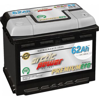 ARCTIC POWER PREMIUM AKU EFB/SMF 62AH 242X175X190 550A (EN) -/+ START & STOP