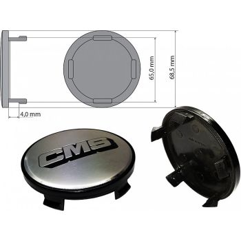 CMS KAPSEL. HÕBEDANE ALUM. KATTEGA. MUST LOGO. 68MM