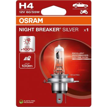12V H4 PIRN 60/55W P43T NIGHT BREAKER SILVER +100% BLISTER 1TK OSRAM