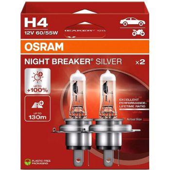 12V H4 PIRN 60/55W P43T NIGHT BREAKER SILVER +100% 2TK OSRAM