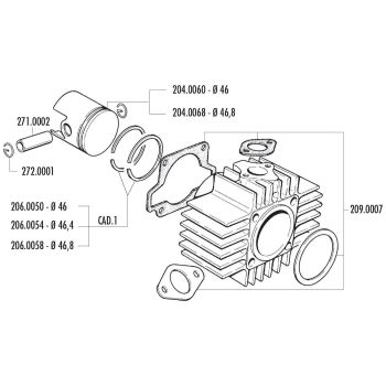 silindrikomplekt Polini malm sport 70cc 46mm Garelli Noi-Matic, Katia 50 jaoks