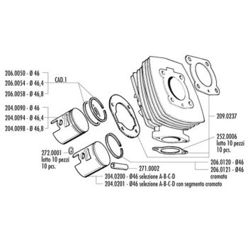 silindrikomplekt Polini malm sport 70cc 46mm Honda Wallaroo, Peugeot Fox jaoks